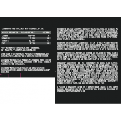 Calcium 600 + D3 + Zn + K 60 таблетки | Grassberg