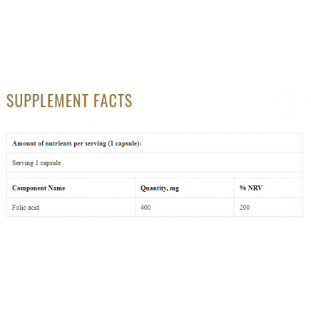 /Folic Acid 400 mcg 60 Capsules в категория Витамин B9. Folic Acid 400 мкг 60