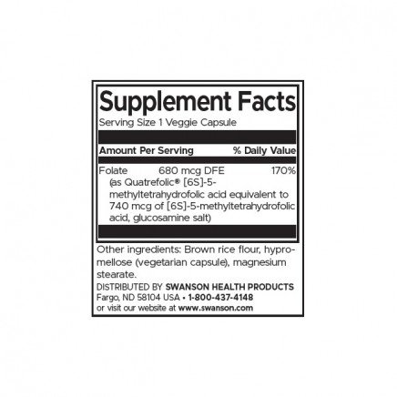 SWS-02714, SWS-02758/Folate 5-Methyltetrahydrofolic Acid - Bioactive Form 30 Veg Caps в