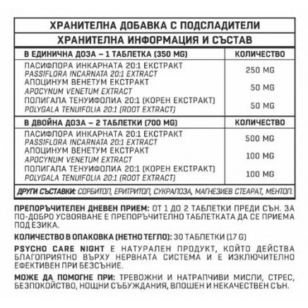 - Psycho Care Night 30 Tablets в категория Стрес. Psycho Care Night 30