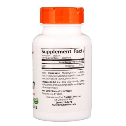 Мнения и ползи от Biotin 5000 mcg 120 веге капсули четете в Zdrave365.com DRB-00301 - Biotin 5000 mcg 120 Veggie Capsules в категория Холестерол. Biotin
