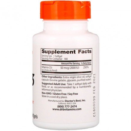 DRB-00210 - Vitamin D3 2000 IU 180 Softgels в категория Витамини. Vitamin D3 2000