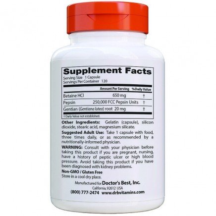 DRB-00163 - Betaine HCL Pepsin & Gentian Bitters 120 Capsules в категория