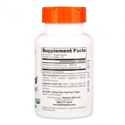 DRB-00416 - High Potency Trans-Resveratrol 600 mg 60 Veggie Capsules в категория Анти