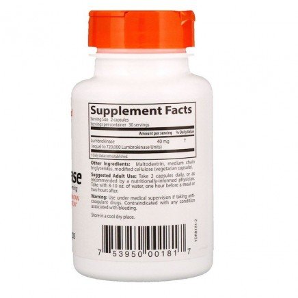 DRB-00181 - Lumbrokinase 20 mg 60 Veggie Capsules в категория Ензими.