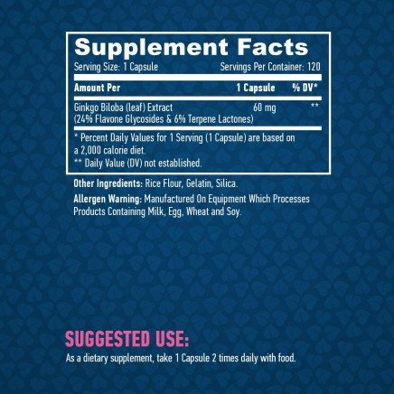 HLB-00794 - Ginkgo Biloba 60 mg 120 Capsules в категория Мозъчна функция.