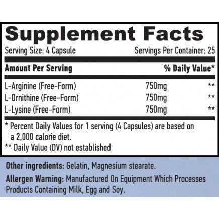 - L-Arginine, L-Ornithine, L-Lysine 100 Capsules в категория Сърдечно