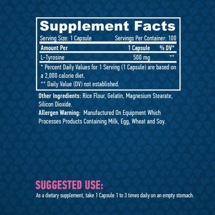 HLB-00728 - L-Tyrosine 500 mg 100 Capsules в категория Хронична Умора.