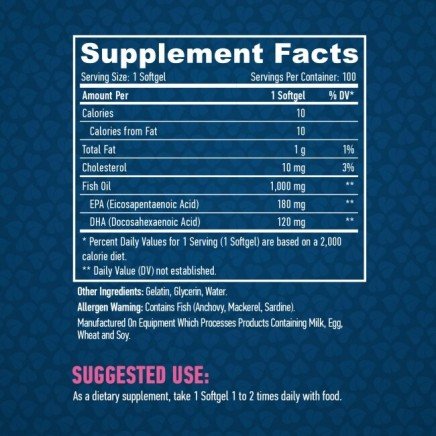 HLB-00734 - Omega 3 Pure Fish Oil 1000 mg 100 Softgels в категория Зрение и