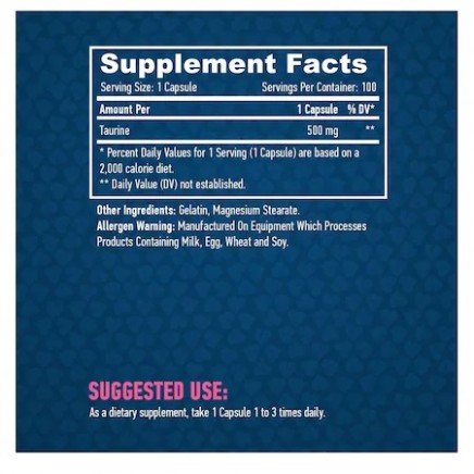 HLB-27248, HLB-00774 - Taurine 500 mg 100 Capsules в категория Сърдечно