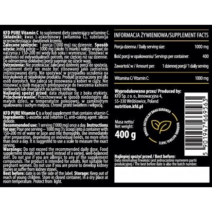 KFD-665428, KFD-669563 - Pure Vitamin C Powder 400 g в категория Витамини. Pure