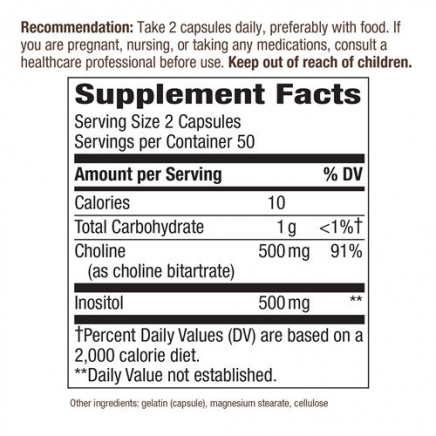 NWY-40462 - Choline and Inositol 500 mg 100 Capsules в категория Витамини.