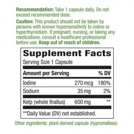 NWY-14500 - Kelp Whole Thallus 600 mg 100 Vegan Capsules в категория Щитовидна