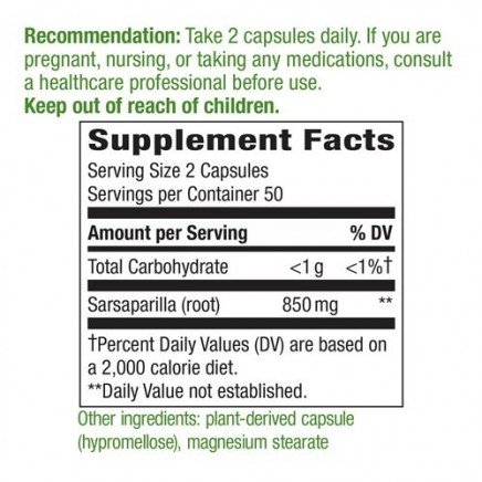 NWY-16700 - Sarsaparilla Root 425 mg 100 Vegan Capsules в категория Растителни