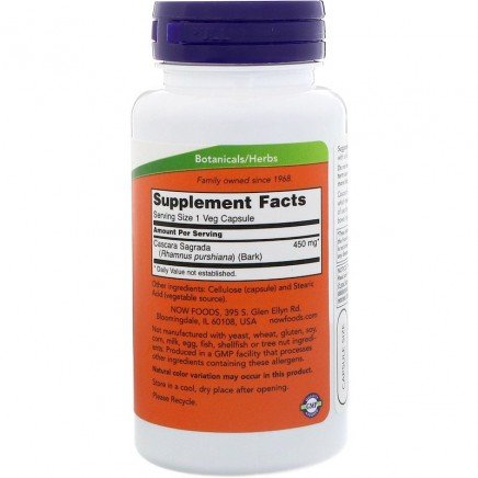 NOW-04620 - Cascara Sagrada 450 mg 100 Veg Capsules в категория Растителни