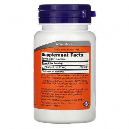 NOW-00160 - L-Tyrosine 500 mg 60 Capsules в категория Гадене. L-Tyrosine