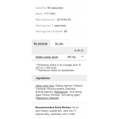 Alpha Lipoic Acid 250 мг 60 капсули Alpha Lipoic Acid 250 мг 60 капсули