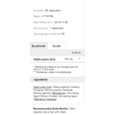 Alpha Lipoic Acid 500 мг 60 капсули Alpha Lipoic Acid 500 мг 60 капсули