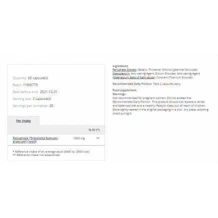 PRZ-01587, PRZ-203040 - Fenugreek 1000 mg 60 Capsules в категория . Fenugreek 1000 мг