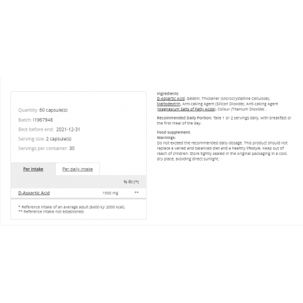 - D-Aspartic Acid 1500 mg 60 Capsules в категория . D-Aspartic Acid 1500 мг 60
