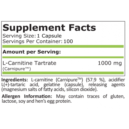 PRN-303221 - L-Carnitine 1000 mg 100 Capsules в категория Отслабване.