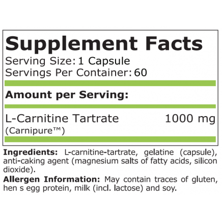 - L-Carnitine 1000 mg 60 Capsules в категория Отслабване. L-Carnitine 1000