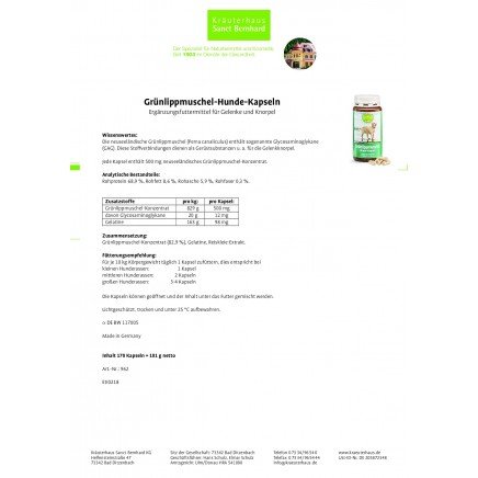 STB-202974 - Grunlippmuschel Hunde 500 mg 150 Kapseln в категория За Домашни
