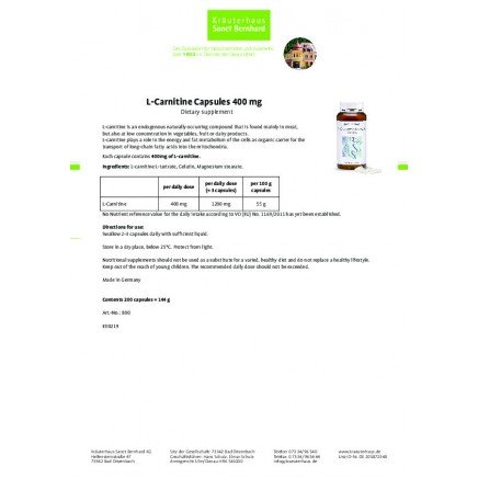 - L-Carnitine 400mg 200 capsules в категория Холестерол. L-Carnitine 400 мг