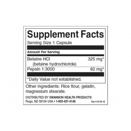 SWS-01350 - Betaine HCI Hydrochloric Acid with Pepsin 250 Capsules в категория