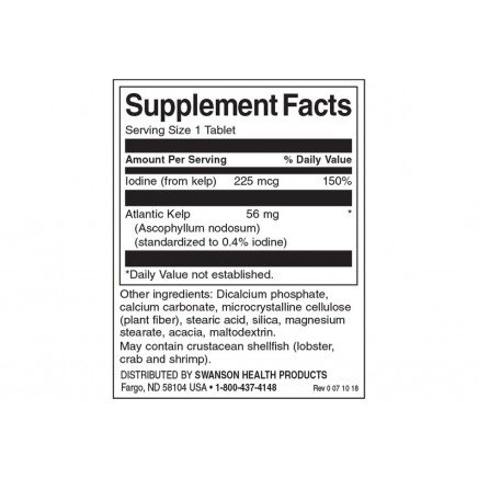 SWS-11745 - Kelp (Iodine Source) 225 mcg 250 Tablets в категория Минерали. Kelp