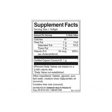 - Vitamin D3 with Coconut Oil 5000 IU 60 Softgels в категория Витамин D. Vitamin